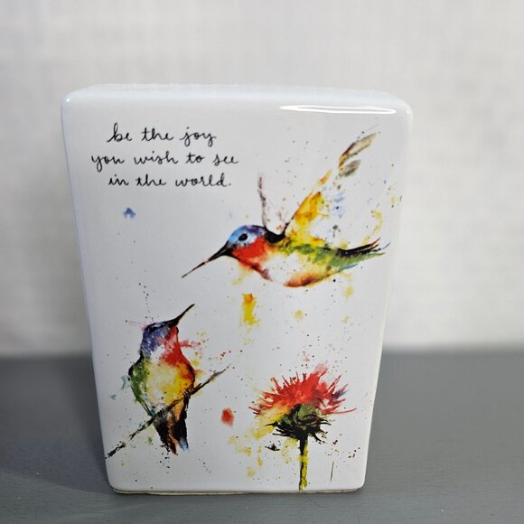 Dean Crouser Hummingbird Art Ceramic 6" Tall Colorful Floral Design watercolor - Picture 2 of 5